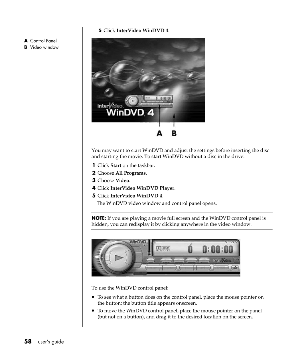 Compaq S0000 Series manual Click InterVideo WinDVD 