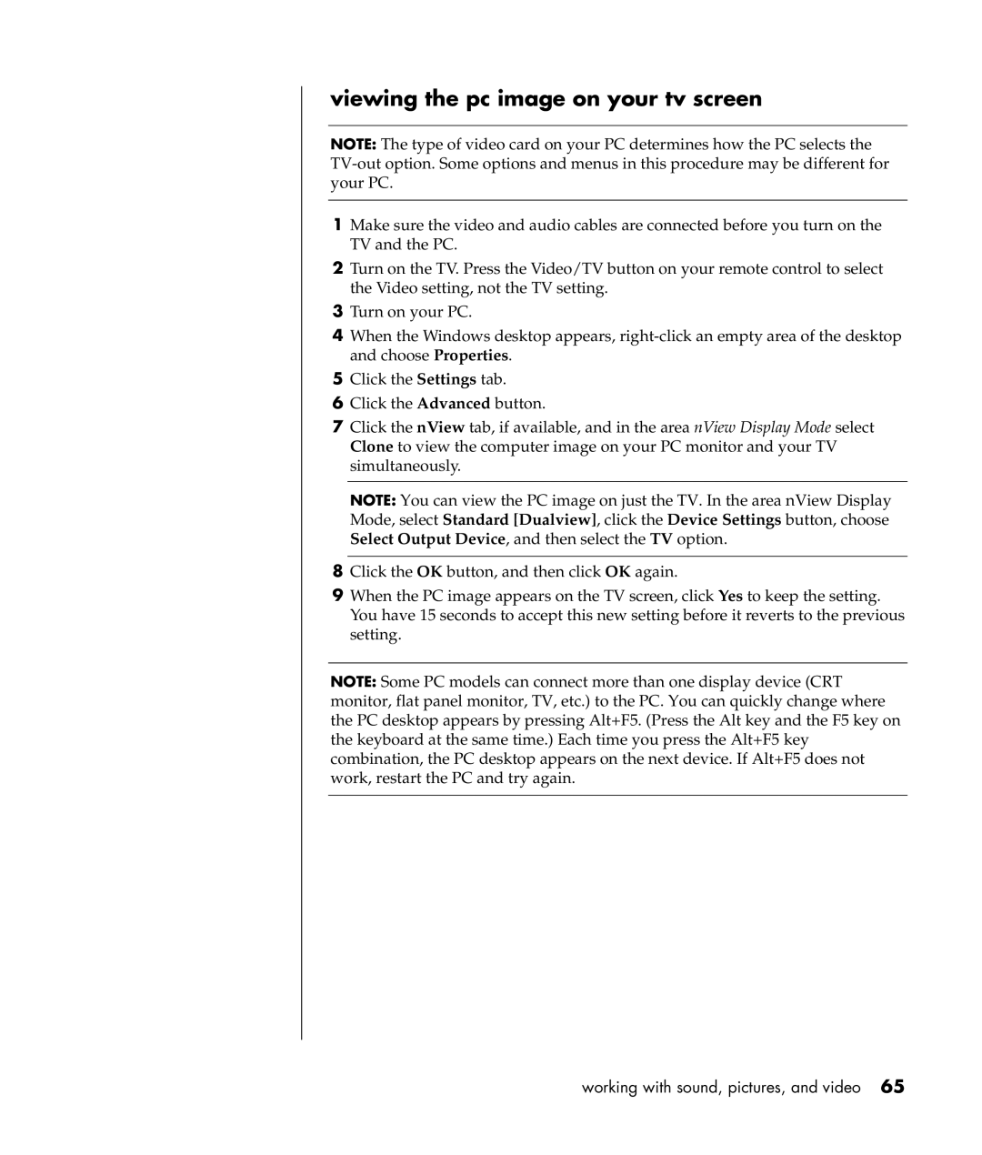 Compaq S0000 Series manual Viewing the pc image on your tv screen 