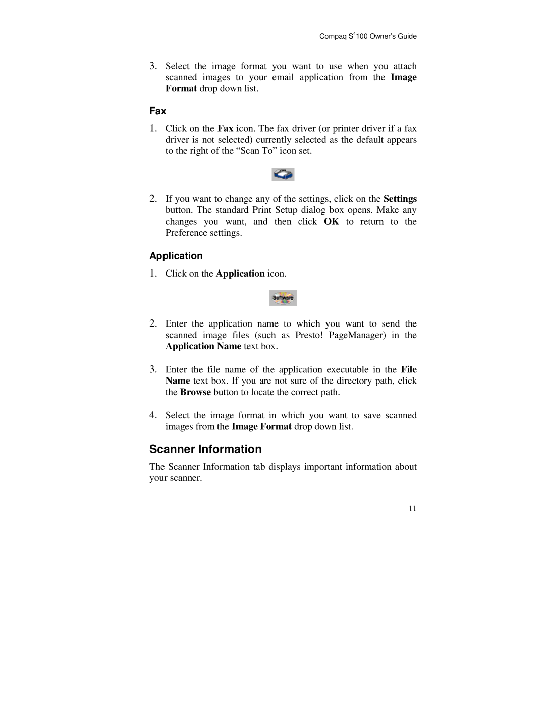 Compaq S4 100 manual Scanner Information, Fax, Application 