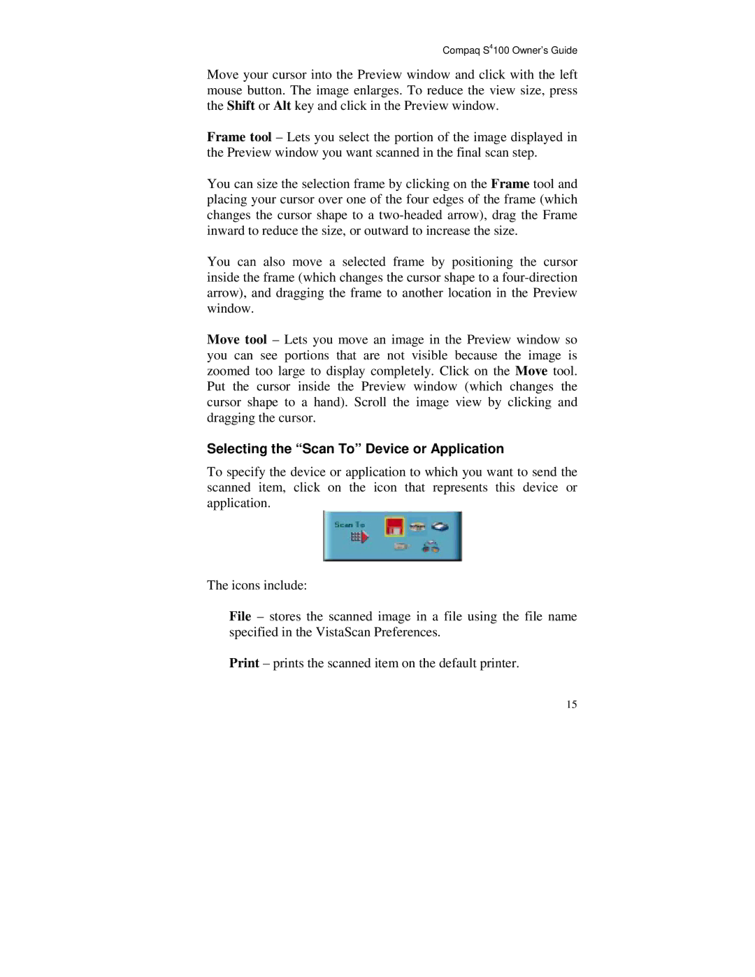 Compaq S4 100 manual Selecting the Scan To Device or Application 
