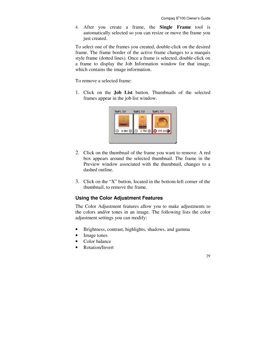 Compaq S4 100 manual Using the Color Adjustment Features 