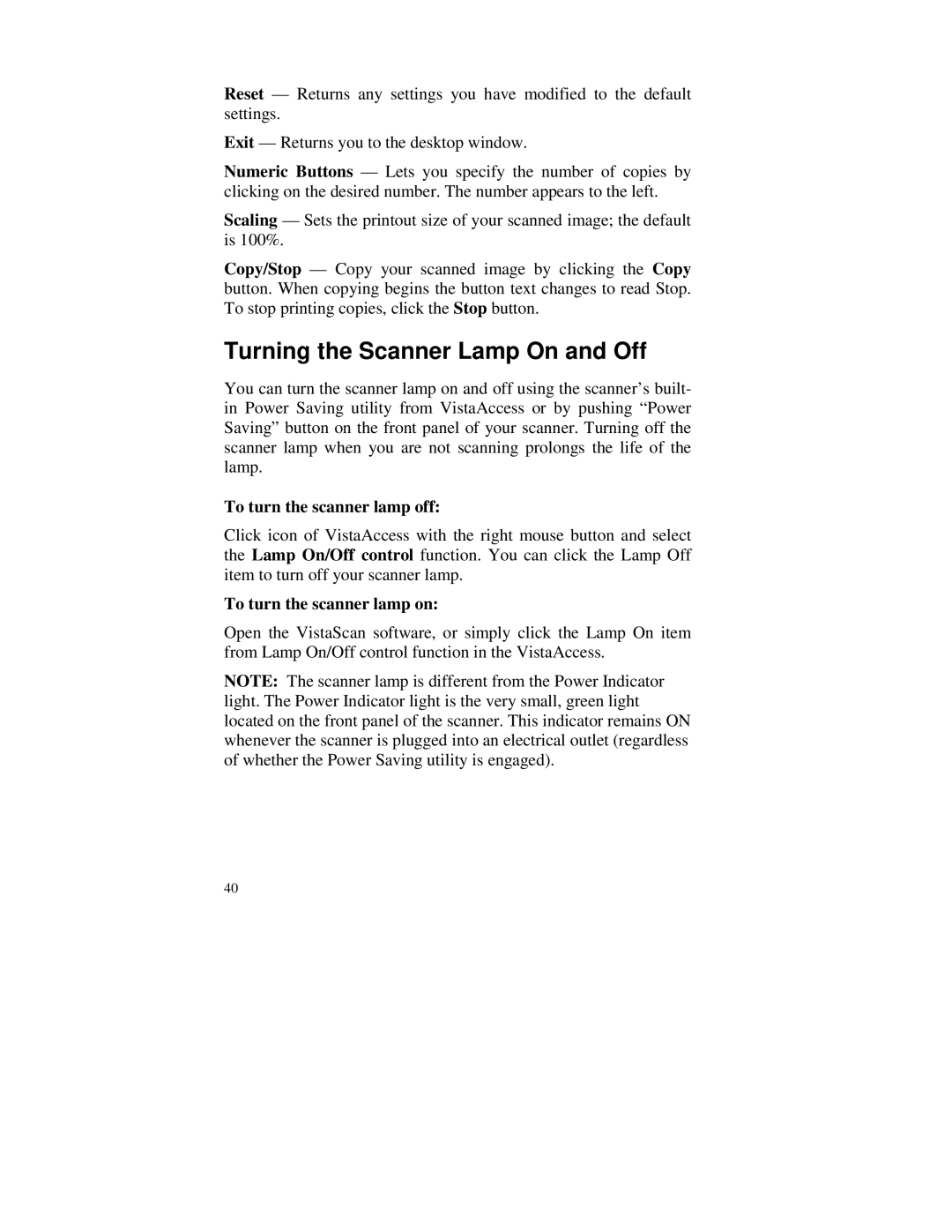 Compaq S4 100 manual Turning the Scanner Lamp On and Off, To turn the scanner lamp off, To turn the scanner lamp on 