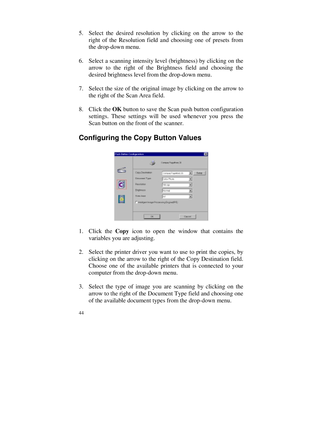 Compaq S4 100 manual Configuring the Copy Button Values 