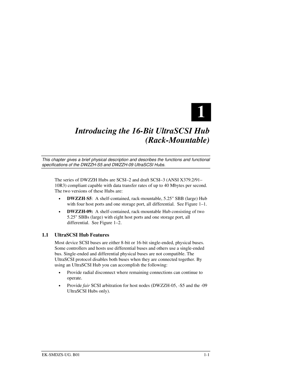 Compaq S5 manual Introducing the 16-Bit UltraSCSI Hub Rack-Mountable, UltraSCSI Hub Features 