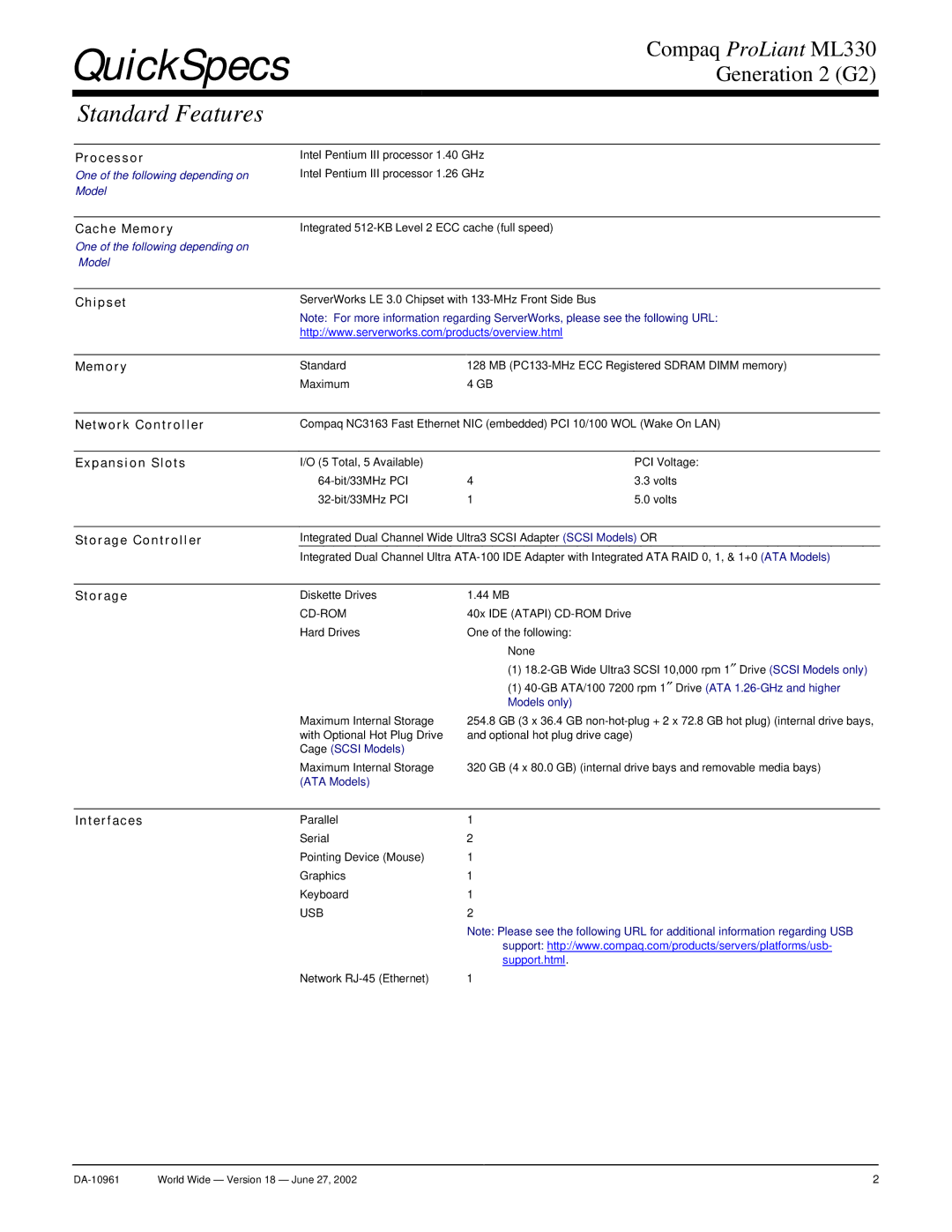 Compaq SCSI warranty Standard Features 