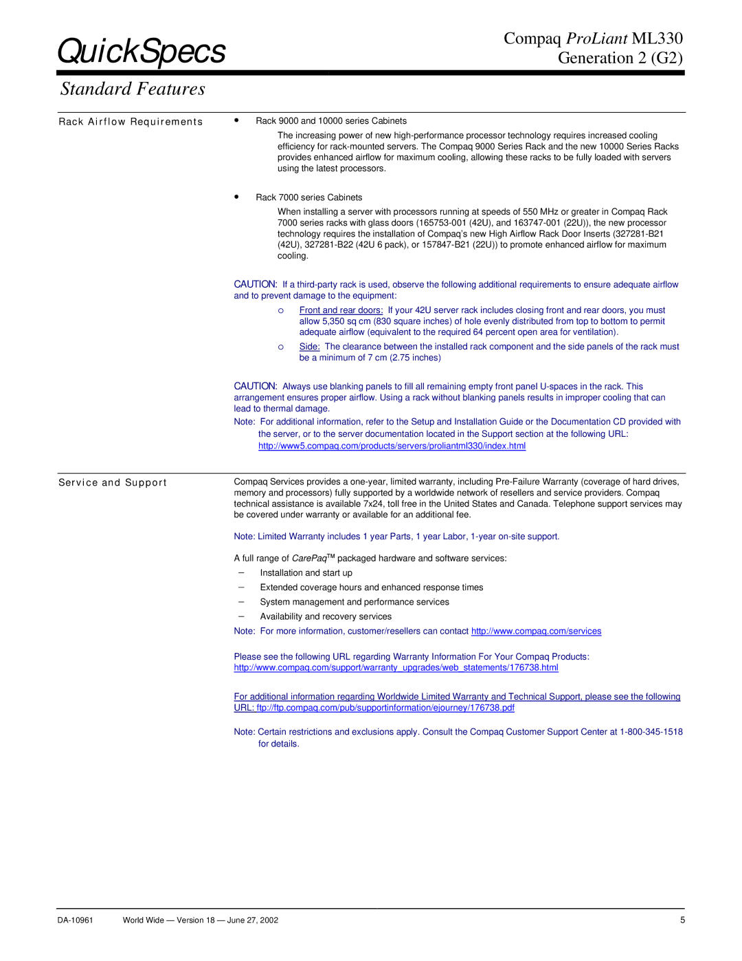 Compaq SCSI warranty Rack Airflow Requirements, Service and Support 