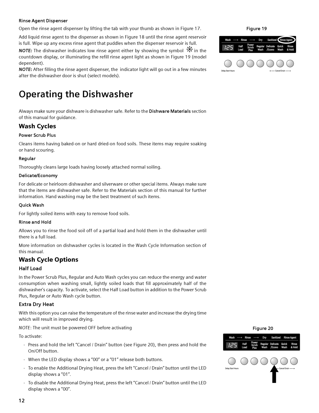 Compaq SHE55C manual Operating the Dishwasher, Wash Cycles, Wash Cycle Options 