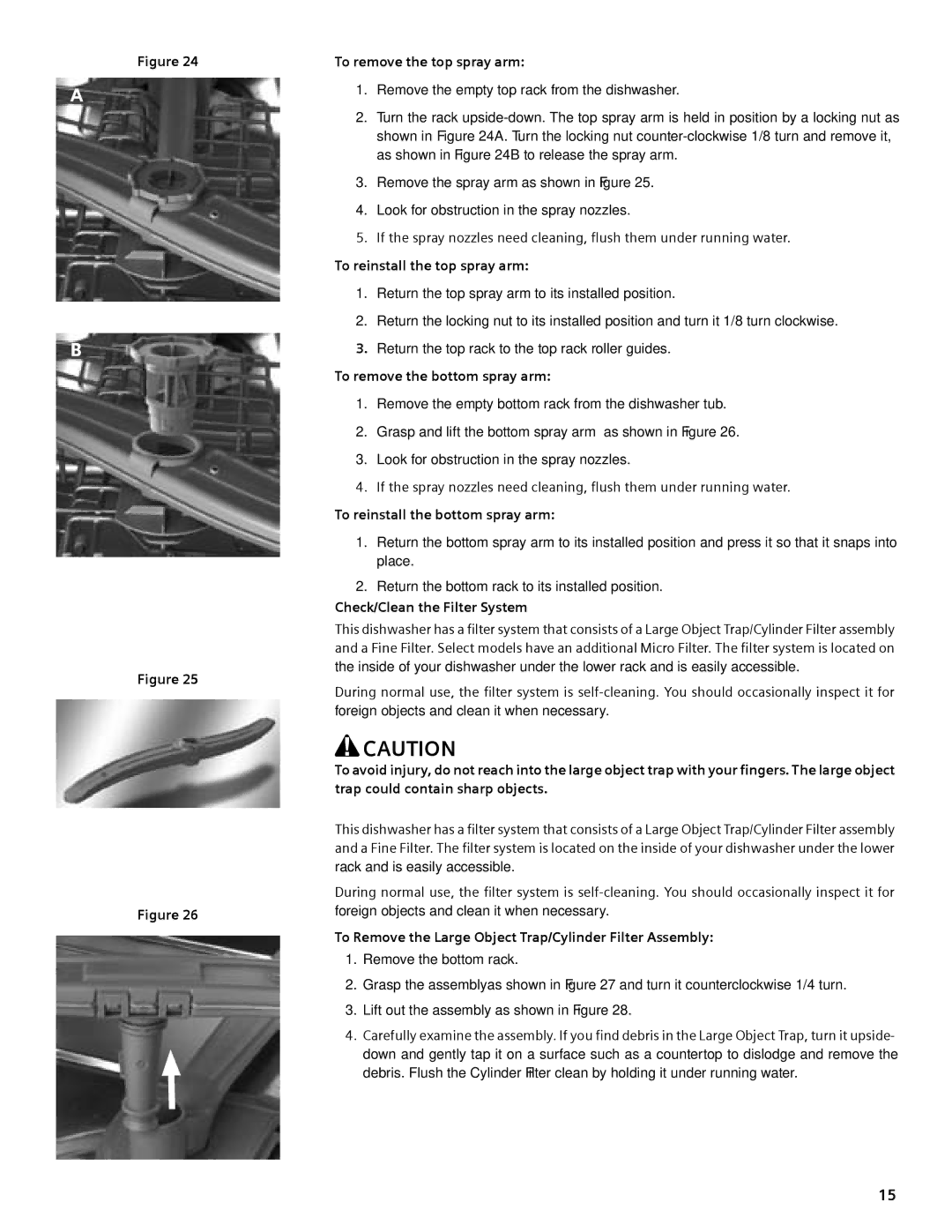 Compaq SHE55C manual To remove the top spray arm, To reinstall the top spray arm, To remove the bottom spray arm 