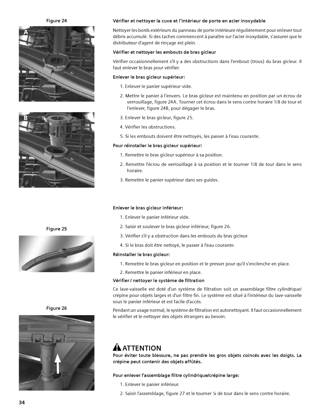 Compaq SHE55C manual Vérifier et nettoyer les embouts de bras gicleur, Enlever le bras gicleur supérieur 