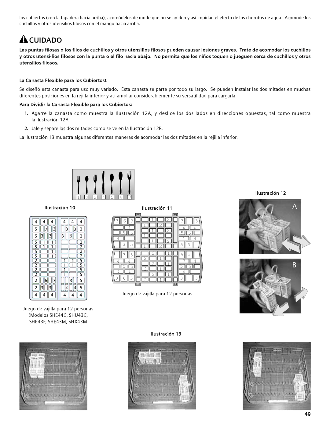 Compaq SHE55C manual Para Dividir la Canasta Flexible para los Cubiertos 