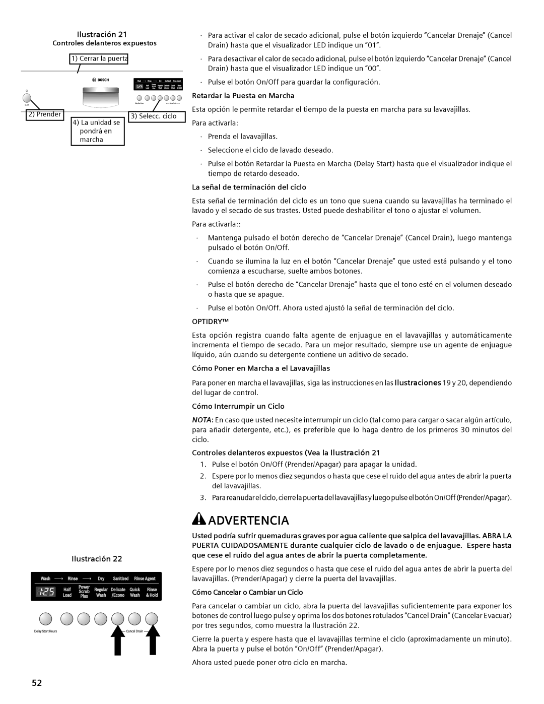 Compaq SHE55C manual Controles delanteros expuestos, Retardar la Puesta en Marcha, La señal de terminación del ciclo 