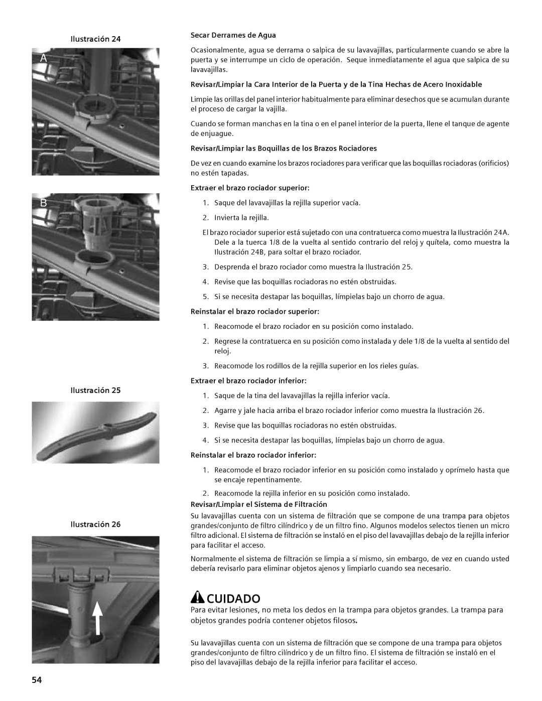 Compaq SHE55C manual Secar Derrames de Agua, Revisar/Limpiar las Boquillas de los Brazos Rociadores 