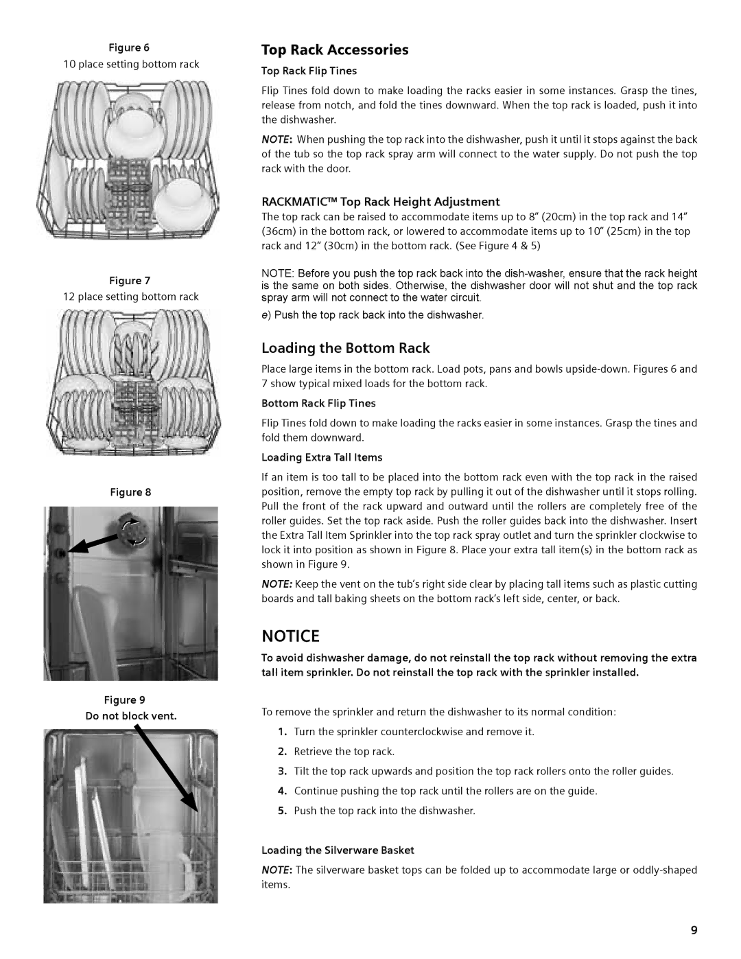 Compaq SHE55C manual Top Rack Accessories, Loading the Bottom Rack 