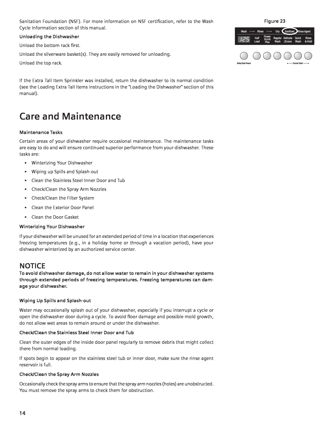 Compaq SHE55C manual Care and Maintenance, Unloading the Dishwasher, Maintenance Tasks, Winterizing Your Dishwasher 
