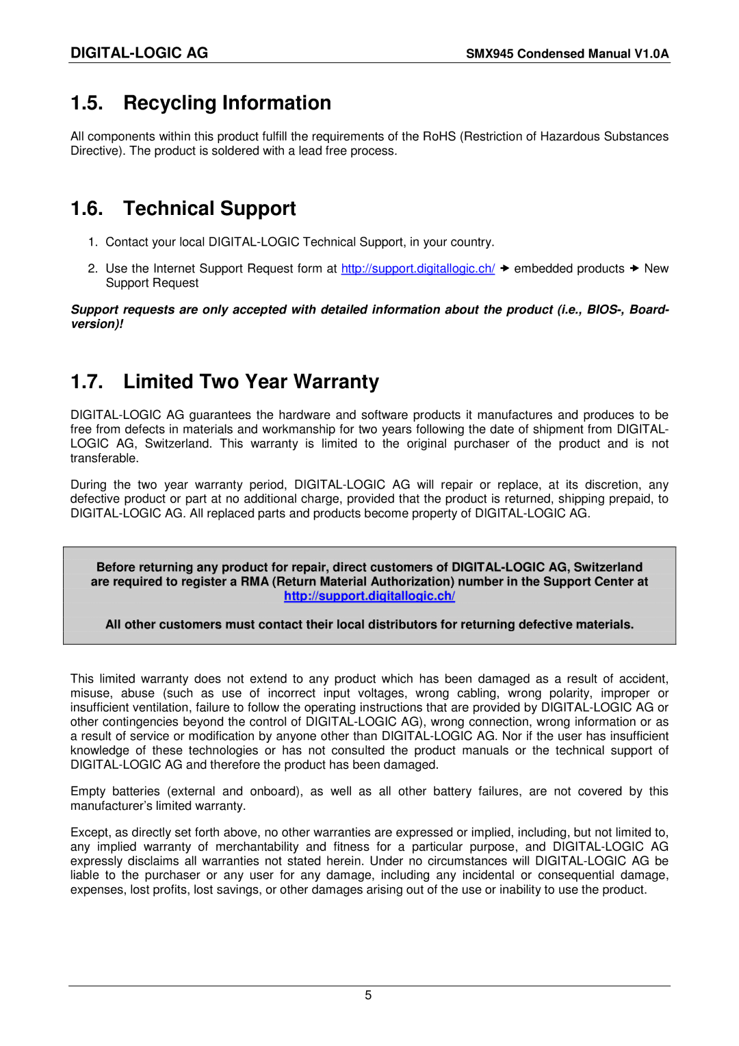 Compaq SMX945 user manual Recycling Information, Technical Support, Limited Two Year Warranty 