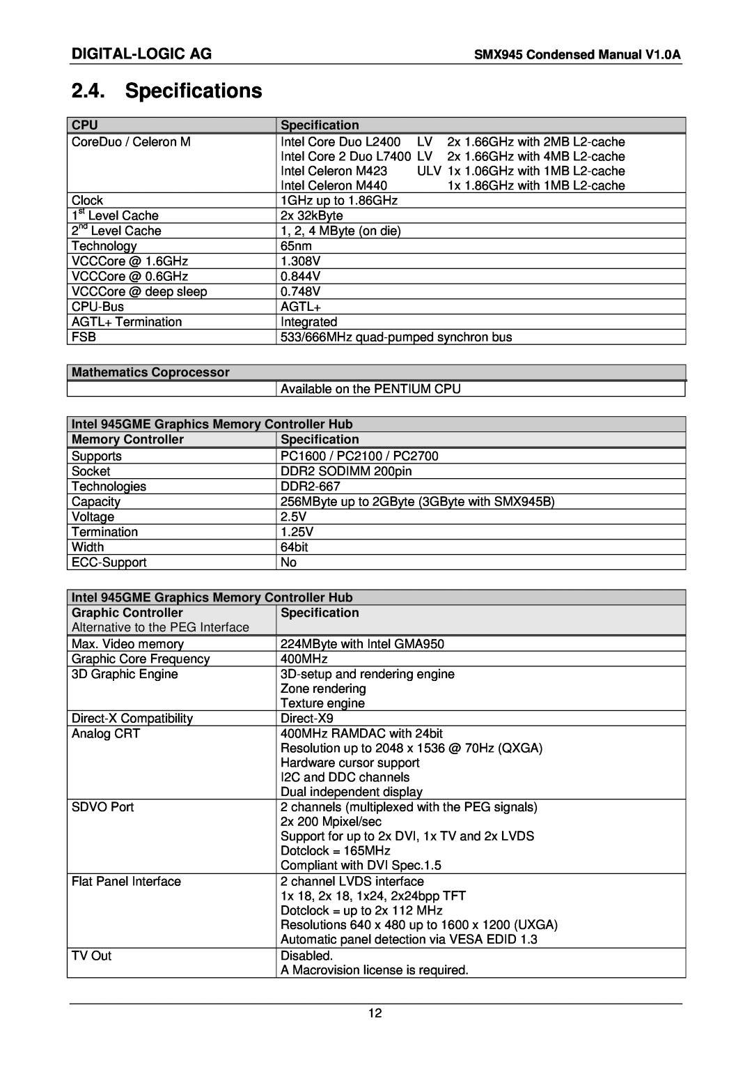 Compaq SMX945 user manual Specifications, Digital-Logic Ag 