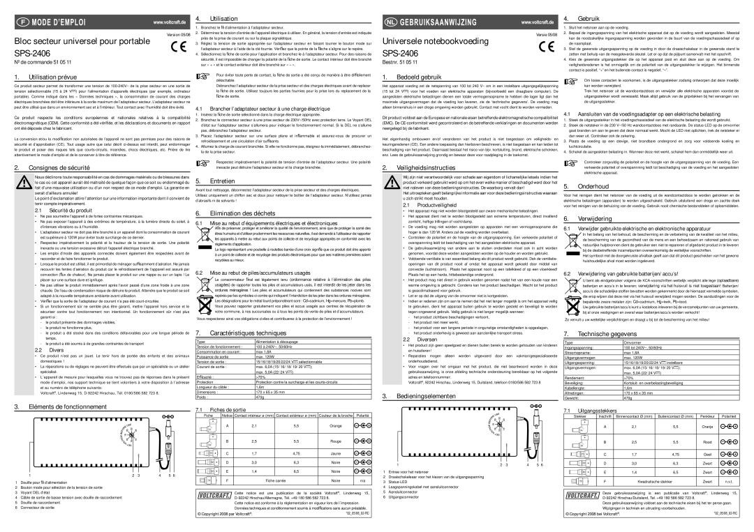 Compaq SPS-2406 Utilisation prévue, Bedoeld gebruik, Gebruik, Consignes de sécurité, Entretien, Elimination des déchets 