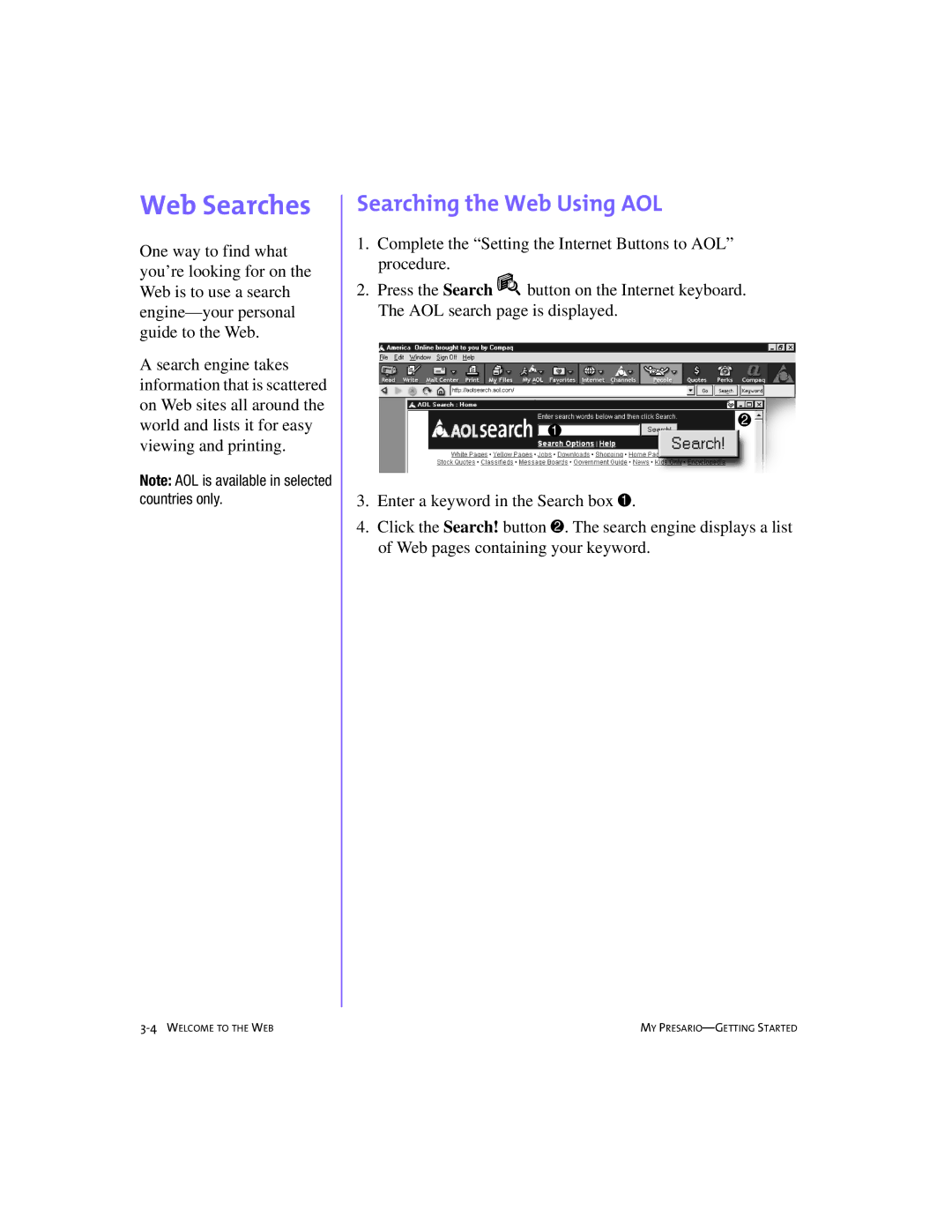 Compaq SRS4FXXXX-100 manual Web Searches, Searching the Web Using AOL 