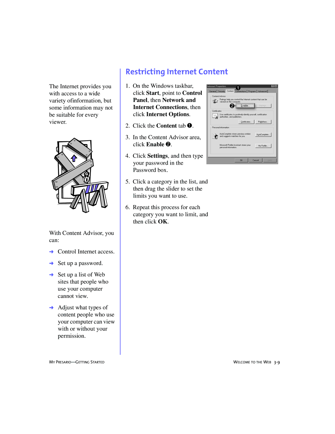 Compaq SRS4FXXXX-100 manual Restricting Internet Content 