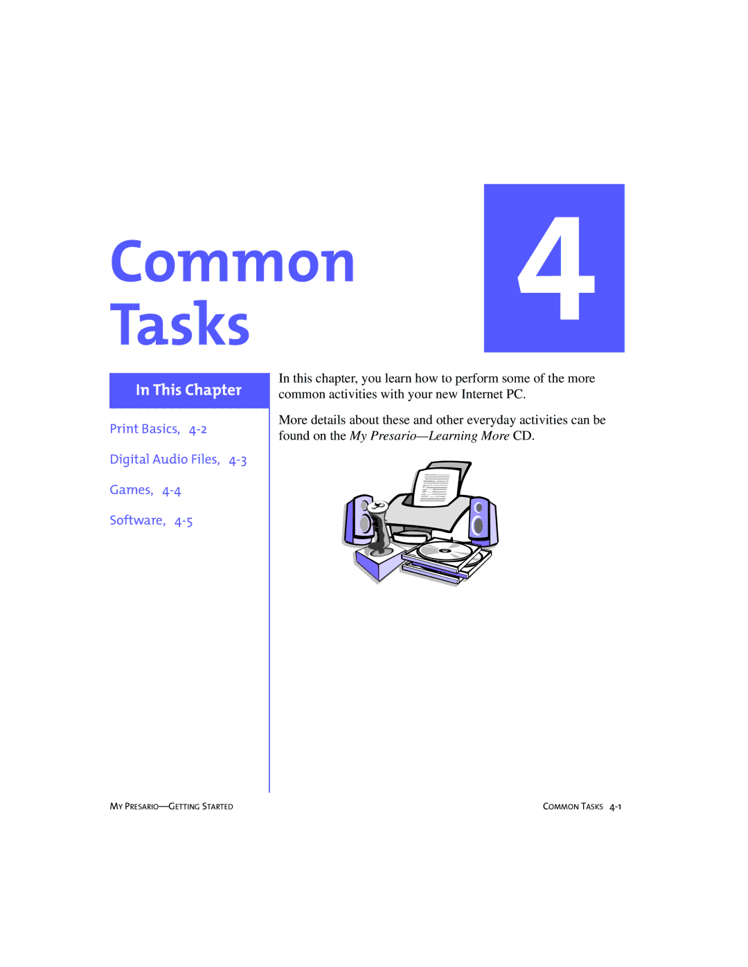 Compaq SRS4FXXXX-100 manual Common 4 Tasks, Print Basics Digital Audio Files 