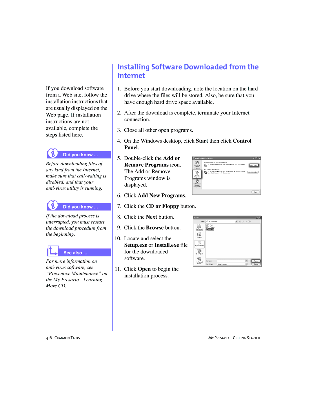 Compaq SRS4FXXXX-100 manual Installing Software Downloaded from the Internet 