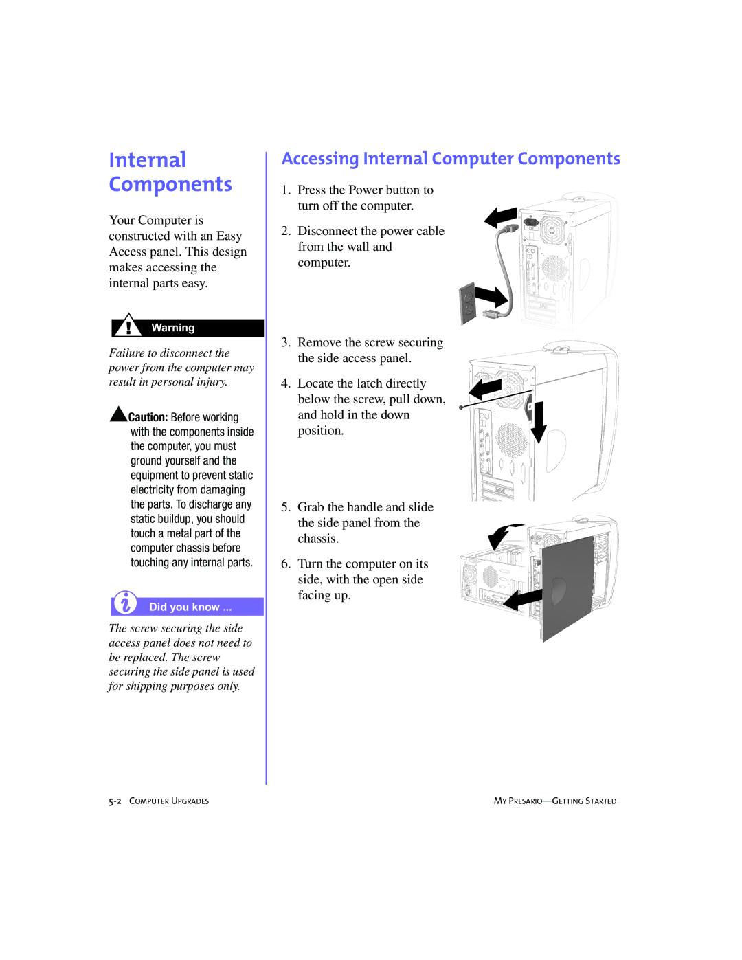 Compaq SRS4FXXXX-100 manual Internal Components, Accessing Internal Computer Components 