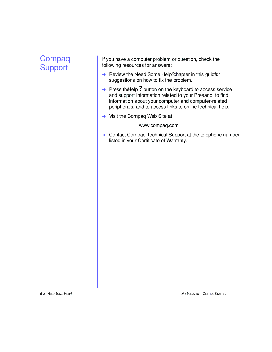 Compaq SRS4FXXXX-100 manual Compaq Support 