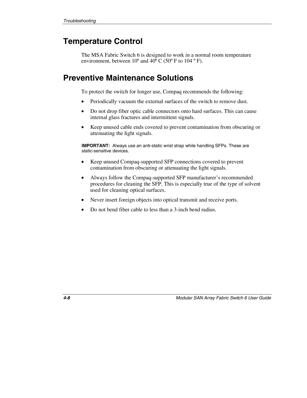 Compaq Switch 6, 230934-002 manual Temperature Control, Preventive Maintenance Solutions 