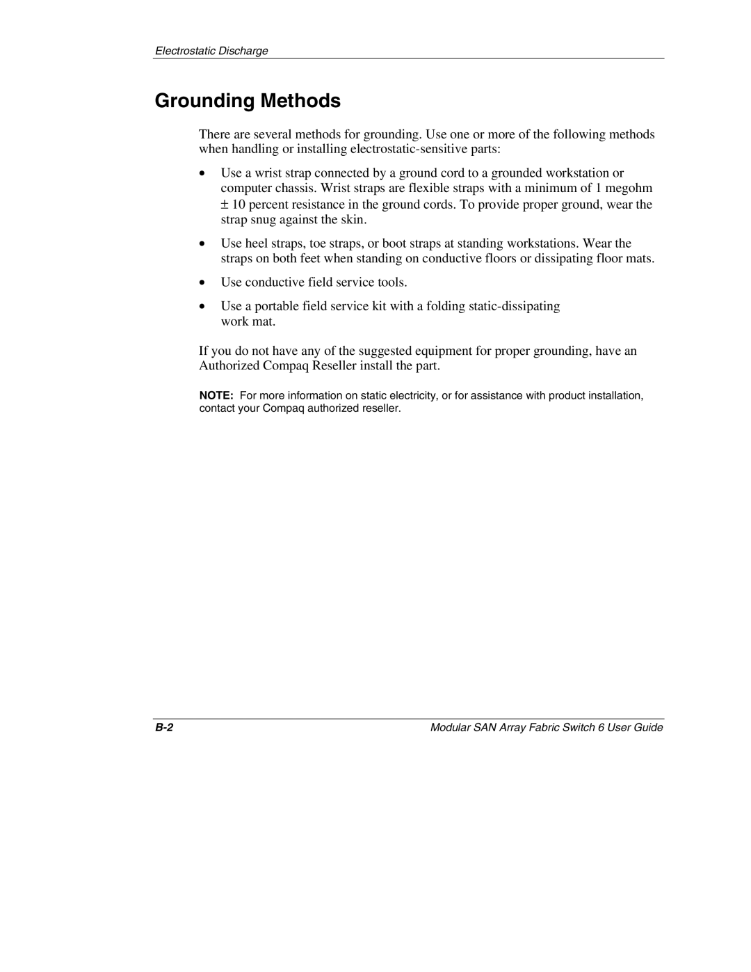 Compaq 230934-002, Switch 6 manual Grounding Methods 