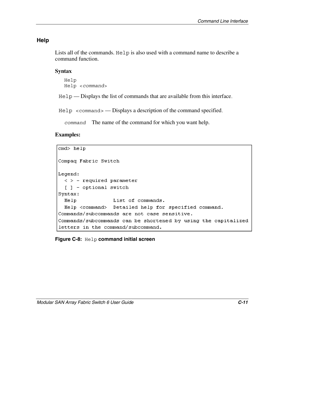 Compaq Switch 6, 230934-002 manual Figure C-8 Help command initial screen 