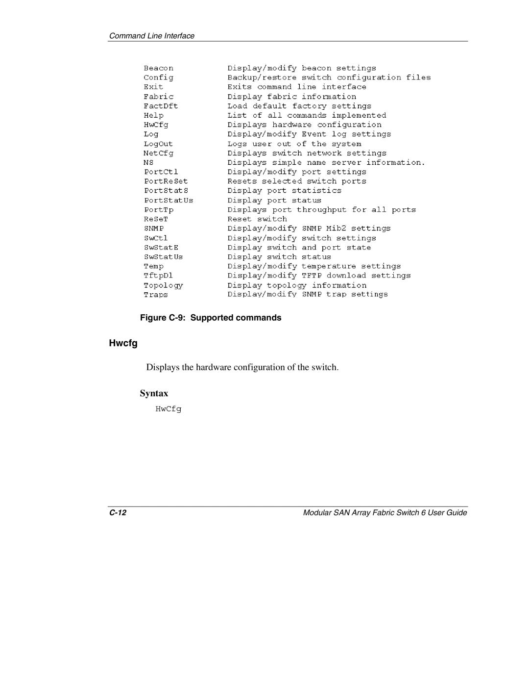 Compaq 230934-002, Switch 6 manual Hwcfg, Figure C-9 Supported commands 