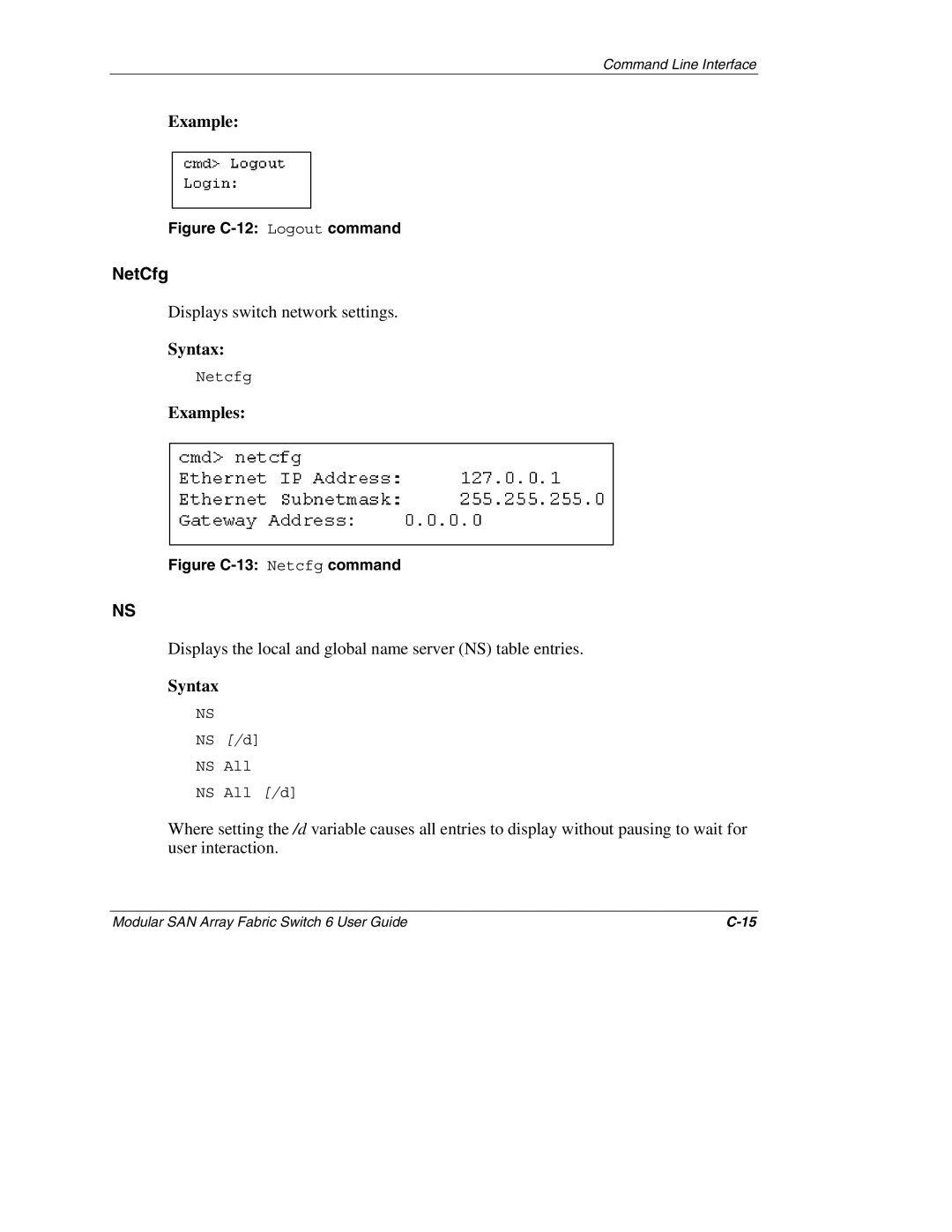 Compaq Switch 6, 230934-002 manual NetCfg, Figure C-12 Logout command 