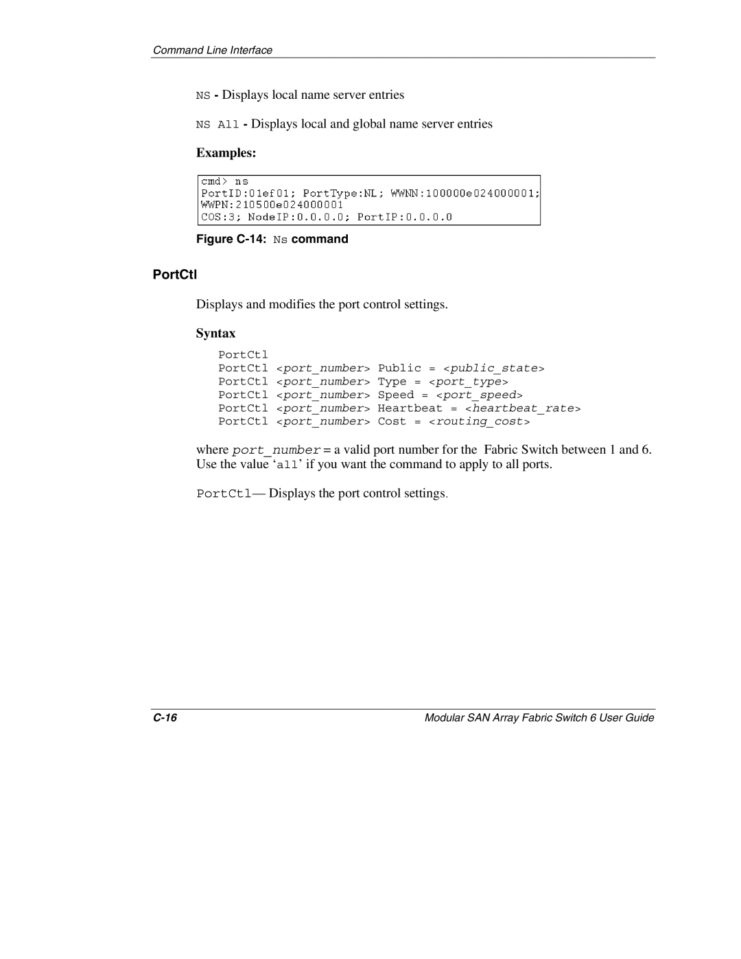 Compaq 230934-002, Switch 6 manual PortCtl, Figure C-14 Ns command 