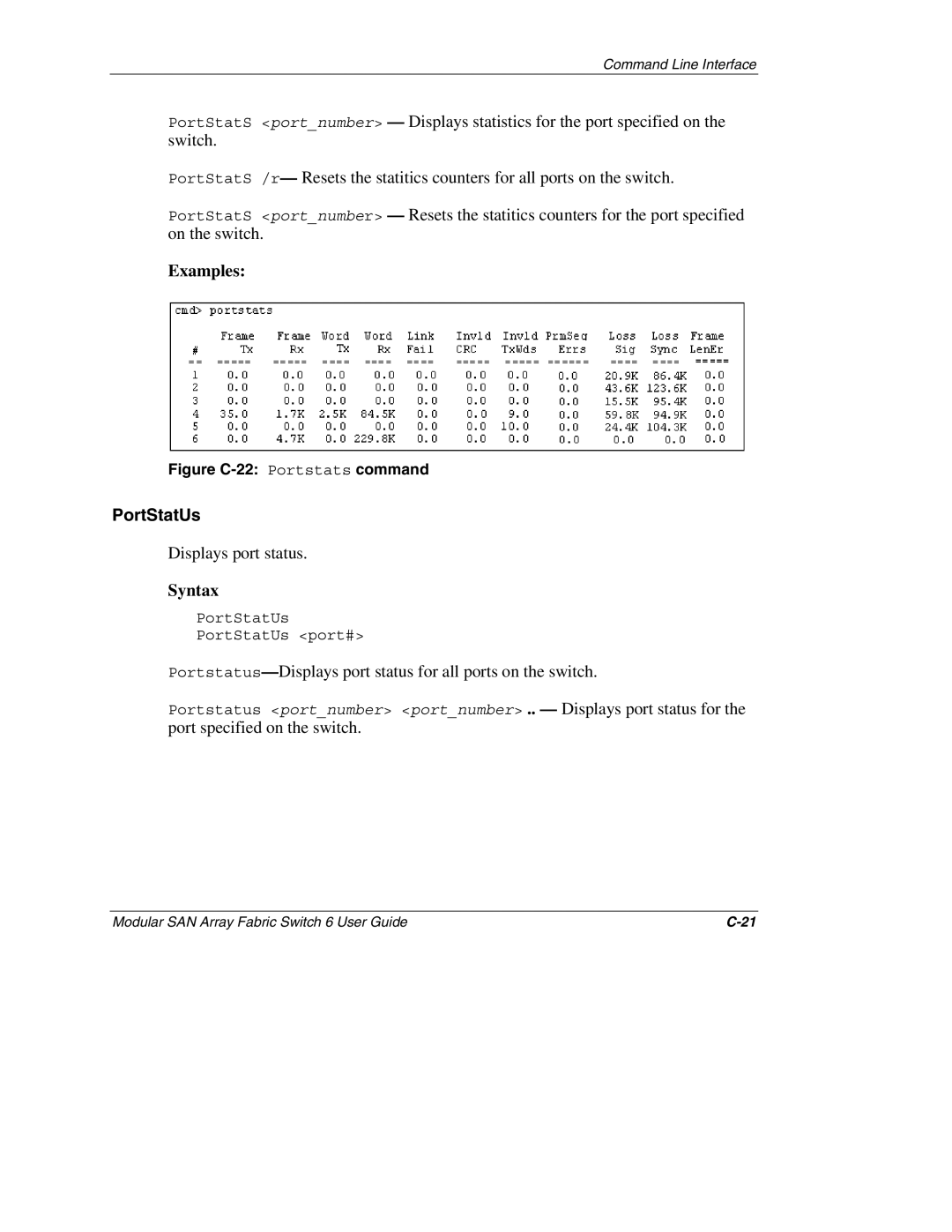 Compaq Switch 6, 230934-002 manual PortStatUs, Figure C-22 Portstats command 