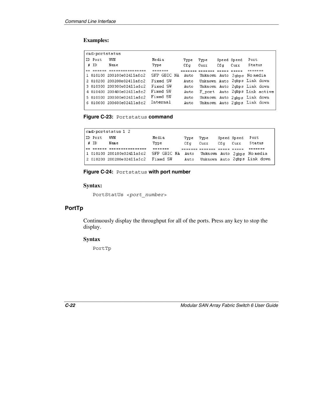 Compaq 230934-002, Switch 6 manual PortTp, Figure C-23 Portstatus command 