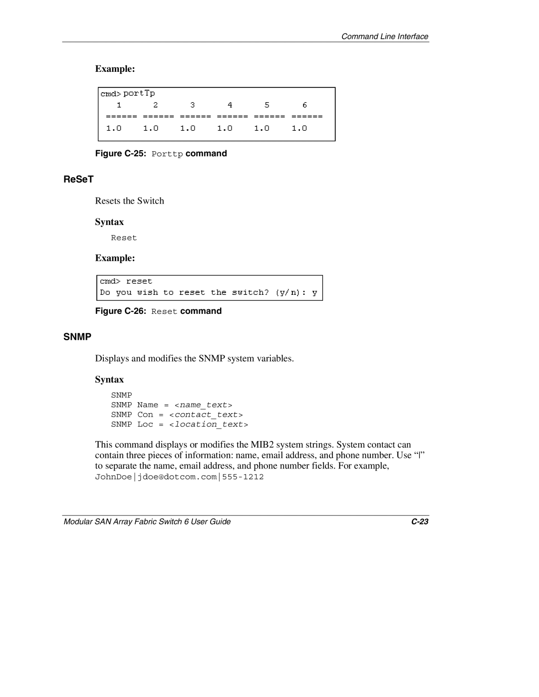 Compaq Switch 6, 230934-002 manual Figure C-25 Porttp command, Figure C-26 Reset command 