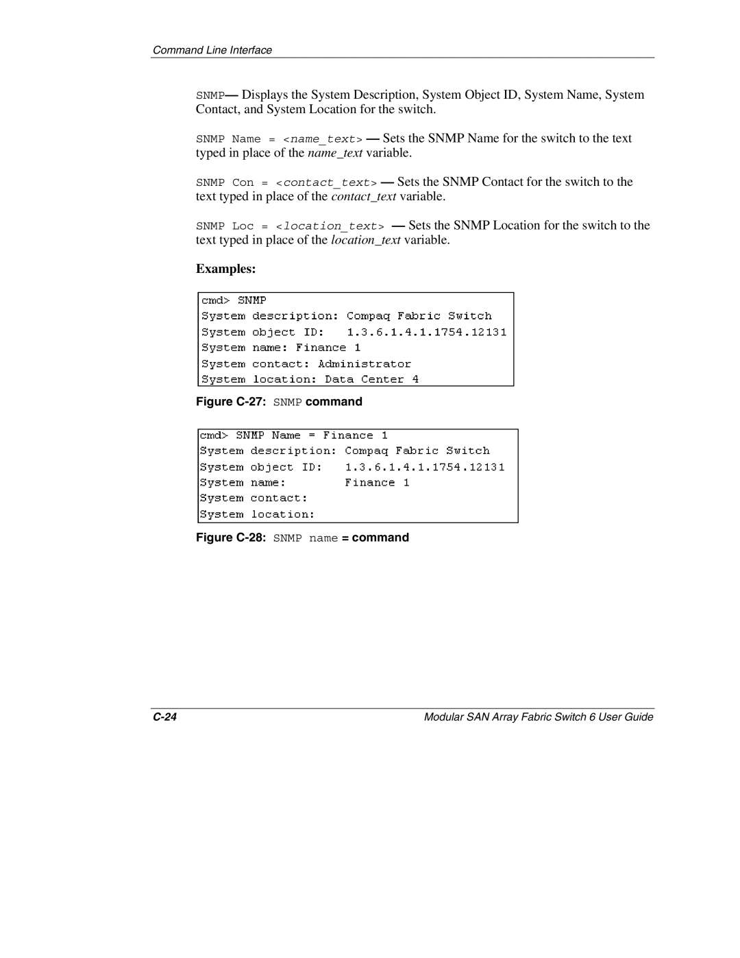 Compaq 230934-002, Switch 6 manual Figure C-27 Snmp command 