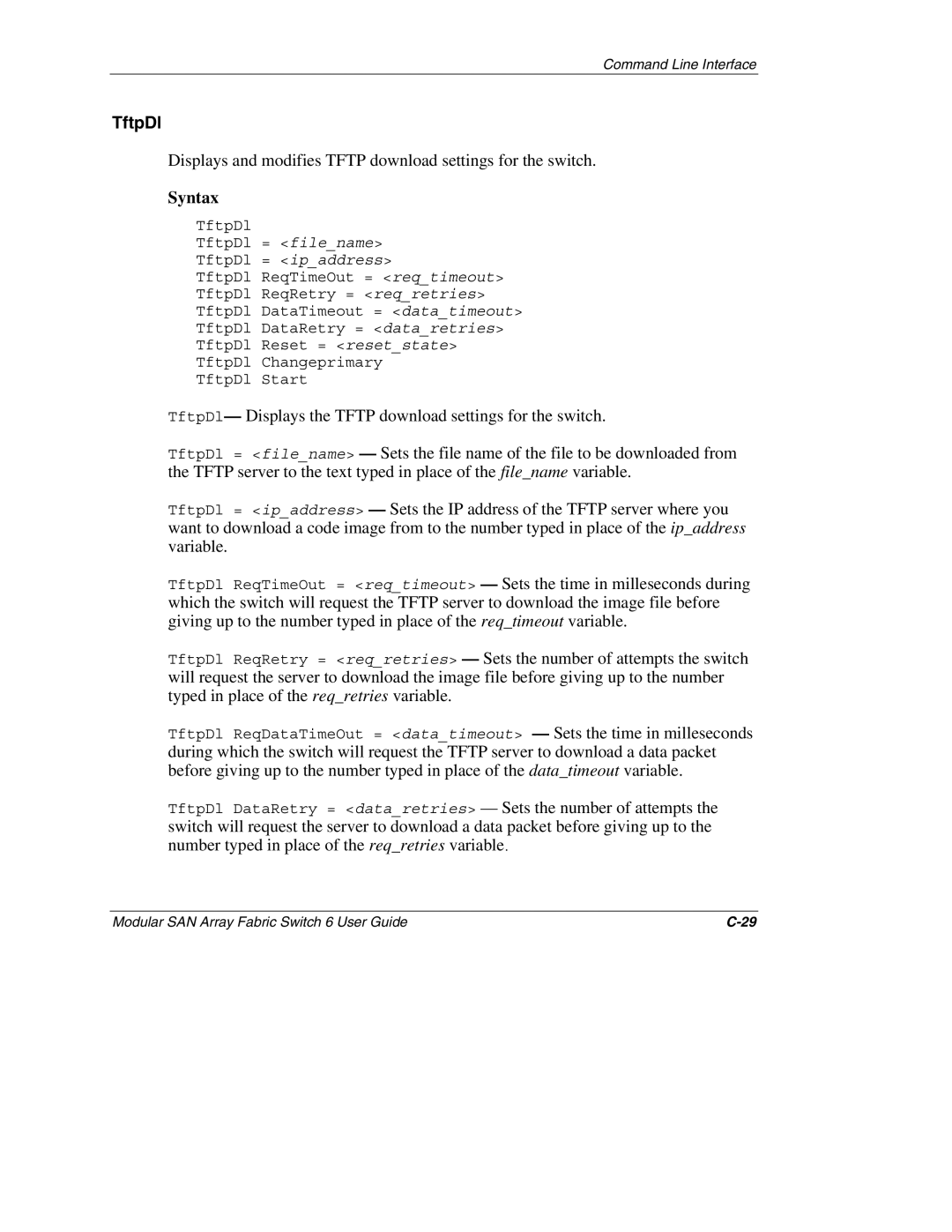 Compaq Switch 6, 230934-002 manual TftpDl 