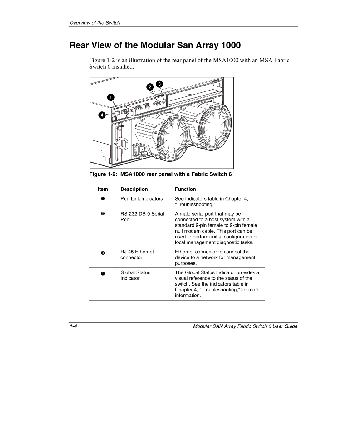 Compaq 230934-002, Switch 6 manual Rear View of the Modular San Array, MSA1000 rear panel with a Fabric Switch 