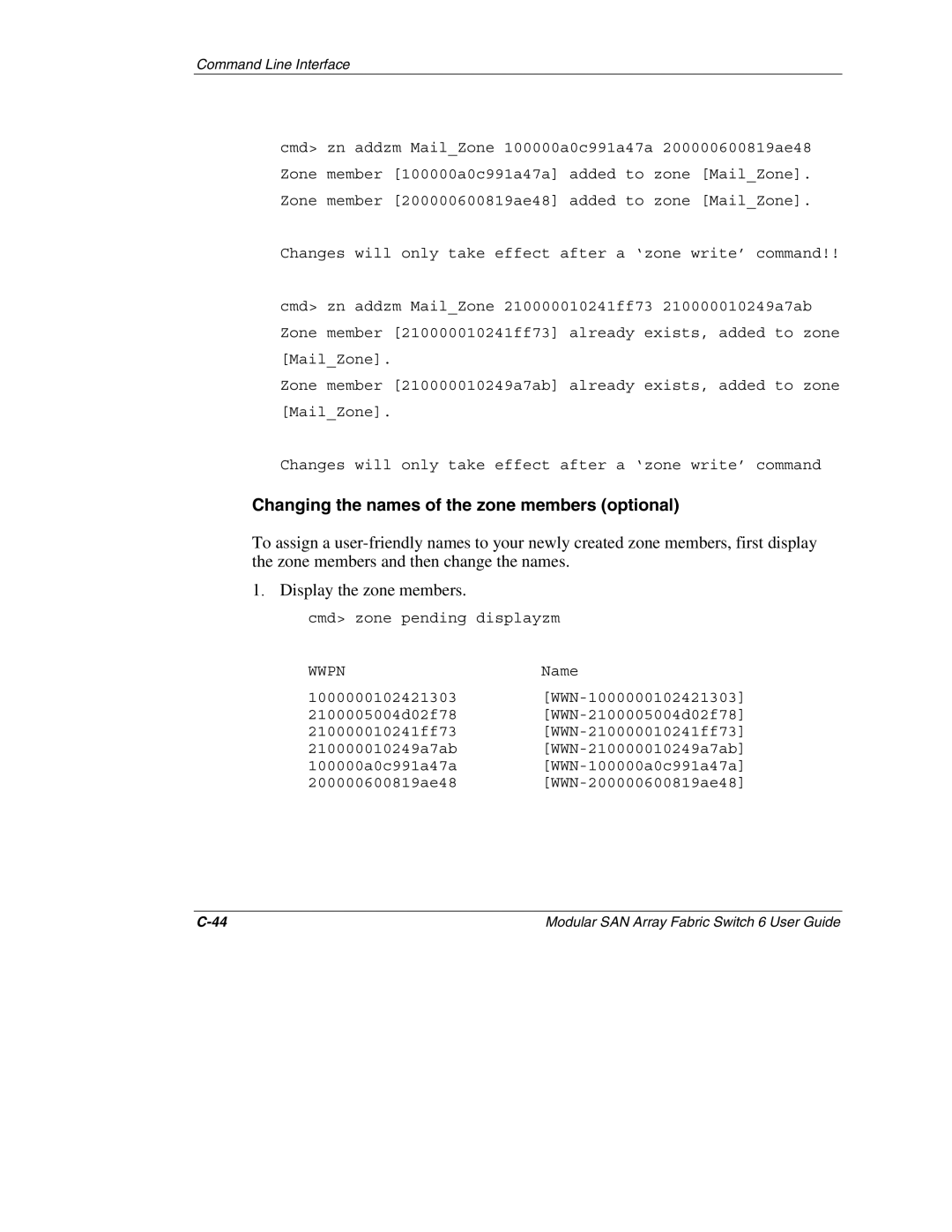 Compaq 230934-002, Switch 6 manual Changing the names of the zone members optional 