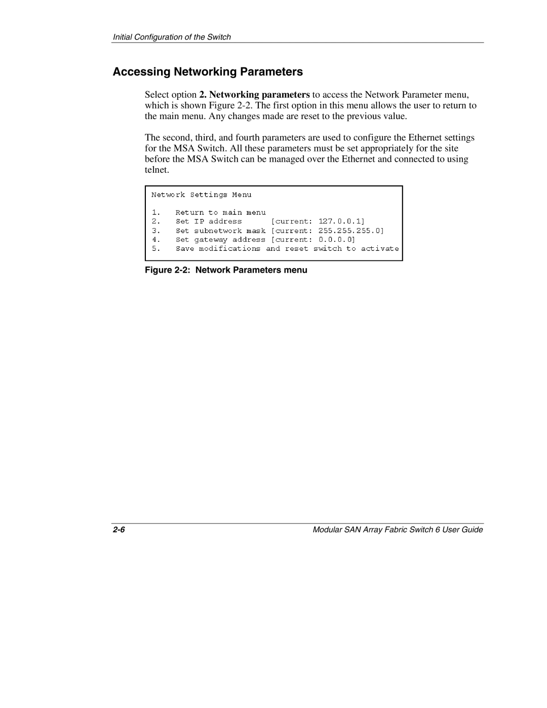 Compaq 230934-002, Switch 6 manual Accessing Networking Parameters, Network Parameters menu 