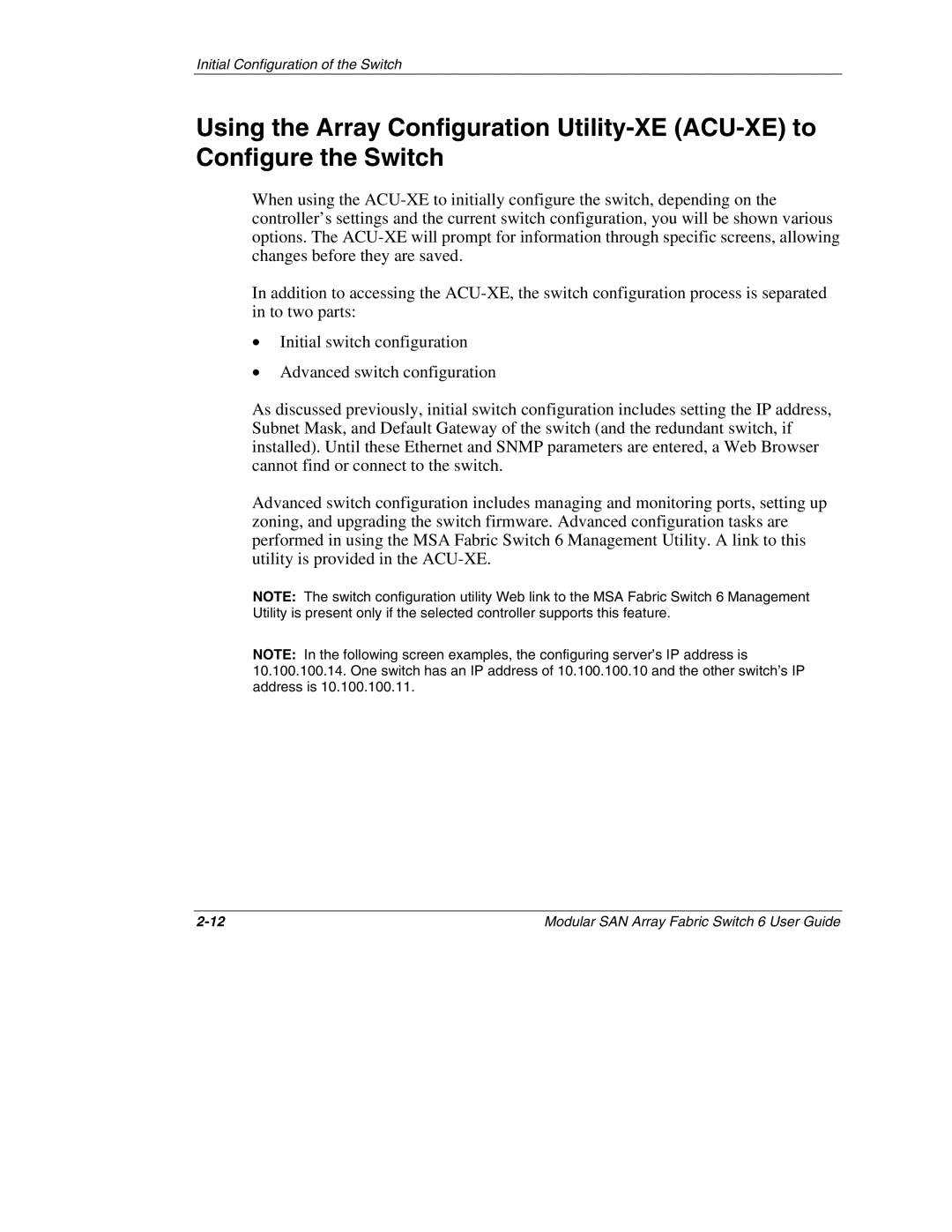 Compaq 230934-002, Switch 6 manual Initial Configuration of the Switch 