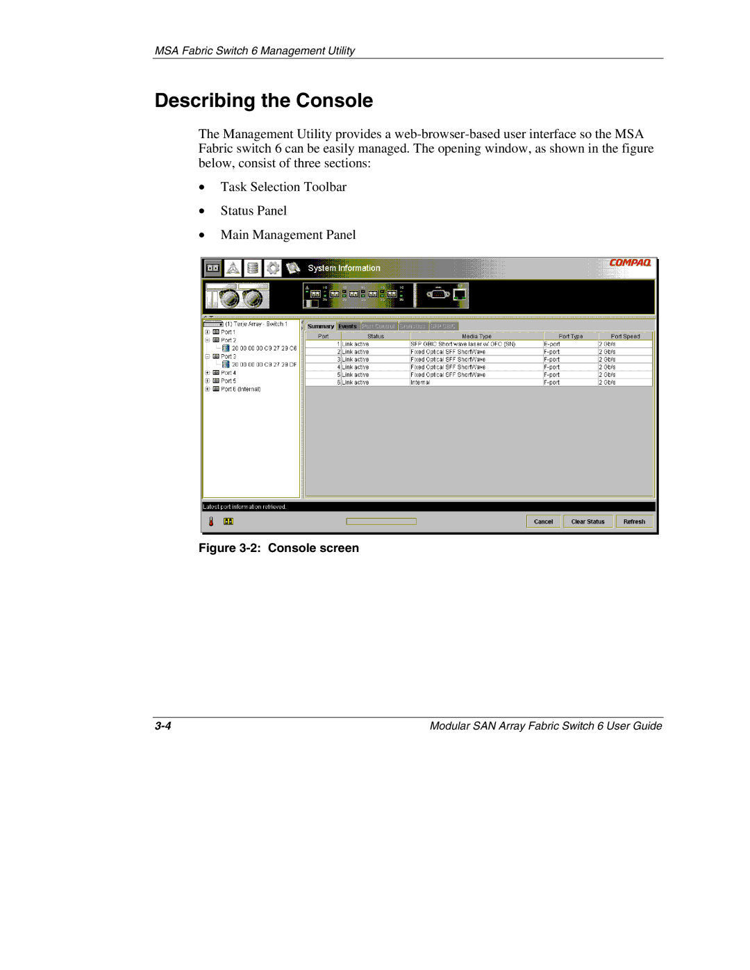 Compaq 230934-002, Switch 6 manual Describing the Console, Console screen 