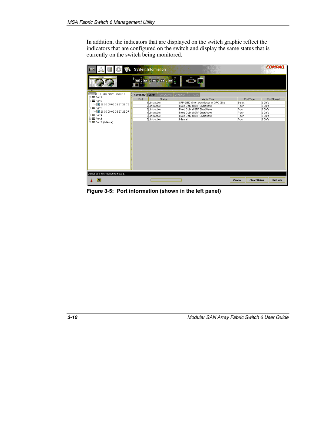 Compaq 230934-002, Switch 6 manual Port information shown in the left panel 