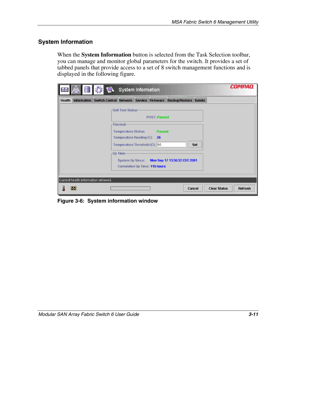 Compaq Switch 6, 230934-002 manual System Information, System information window 