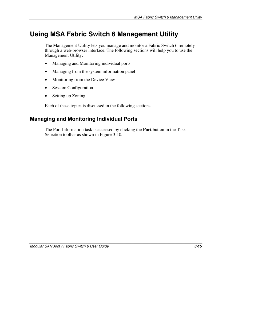 Compaq 230934-002 manual Using MSA Fabric Switch 6 Management Utility, Managing and Monitoring Individual Ports 