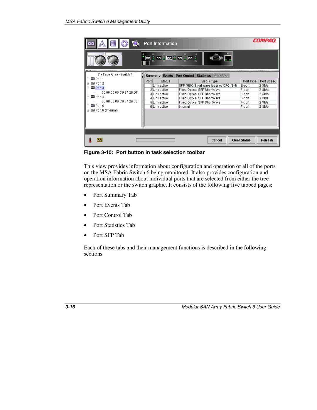 Compaq 230934-002, Switch 6 manual Port button in task selection toolbar 