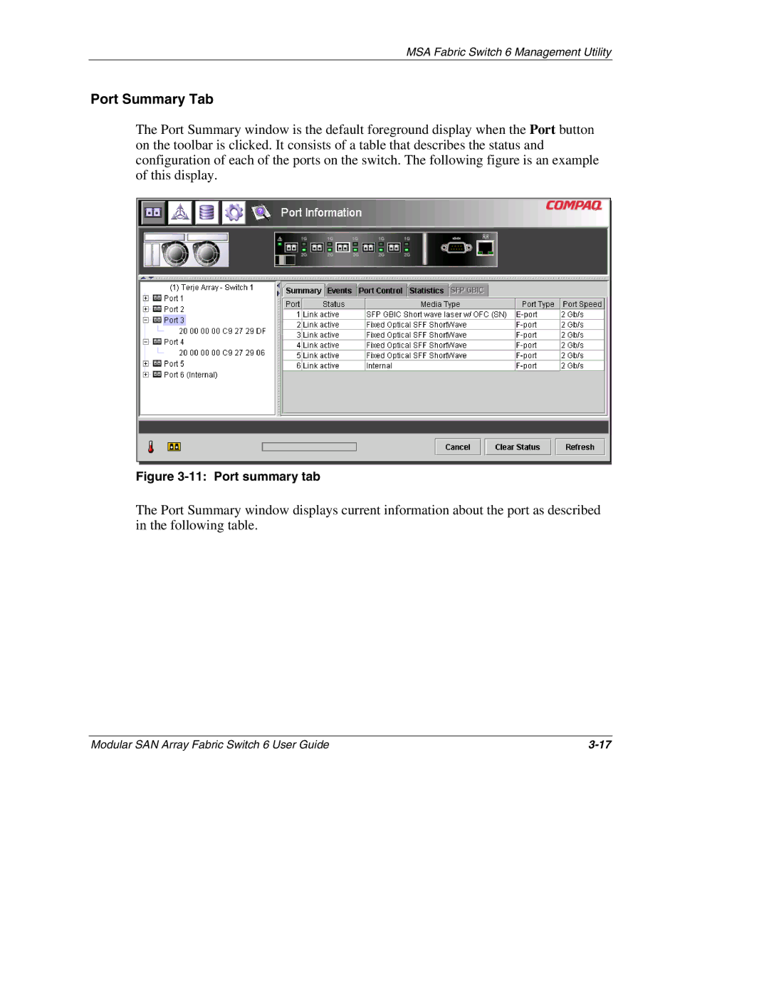 Compaq Switch 6, 230934-002 manual Port Summary Tab, Port summary tab 