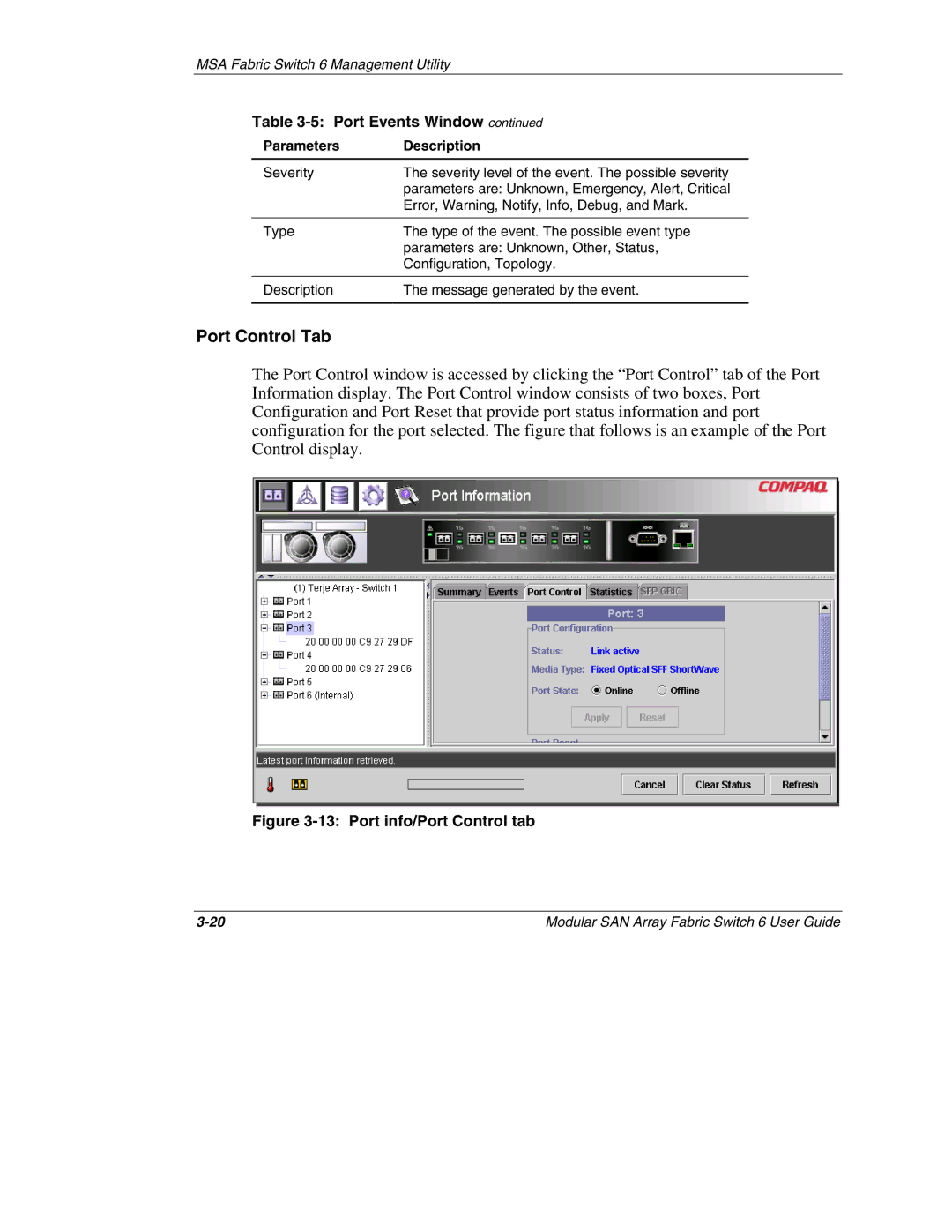 Compaq 230934-002, Switch 6 manual Port Control Tab, Port info/Port Control tab 