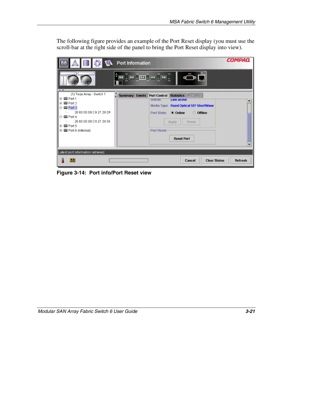 Compaq Switch 6, 230934-002 manual Port info/Port Reset view 